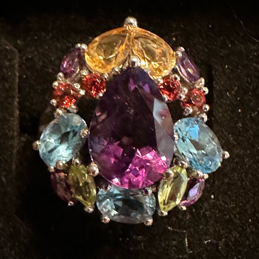 “Shangrila” Multi Gemstone 5.32 TCW Sterling Silver Cocktail Ring Size 7 - Picture 6 of 7